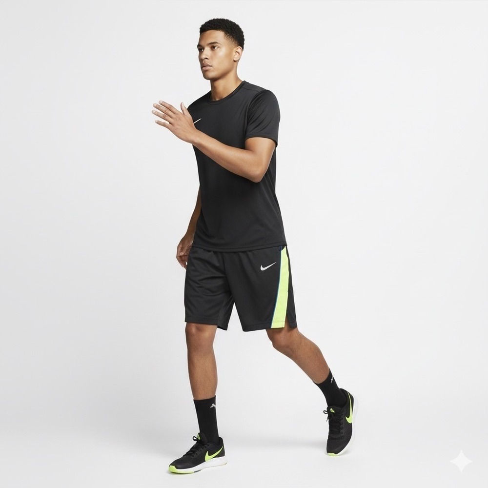 Nike Dri-FIT Mens Size XL Training Shorts Black Neon Green Volt Gym Basketball